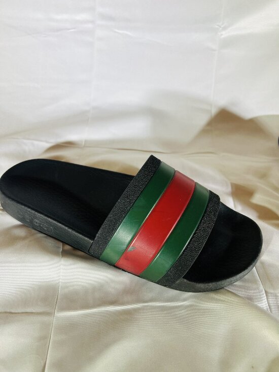 Gucci Men\'s Slide Sandals 308234 GIB10 Black Green Red Striped Rubber Size 7 main image 9